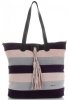 Vittoria Gotti Modna Kolorowa Torba Skórzana w Paski firmowy Shopper Made in Italy Multikolor Fioletowa